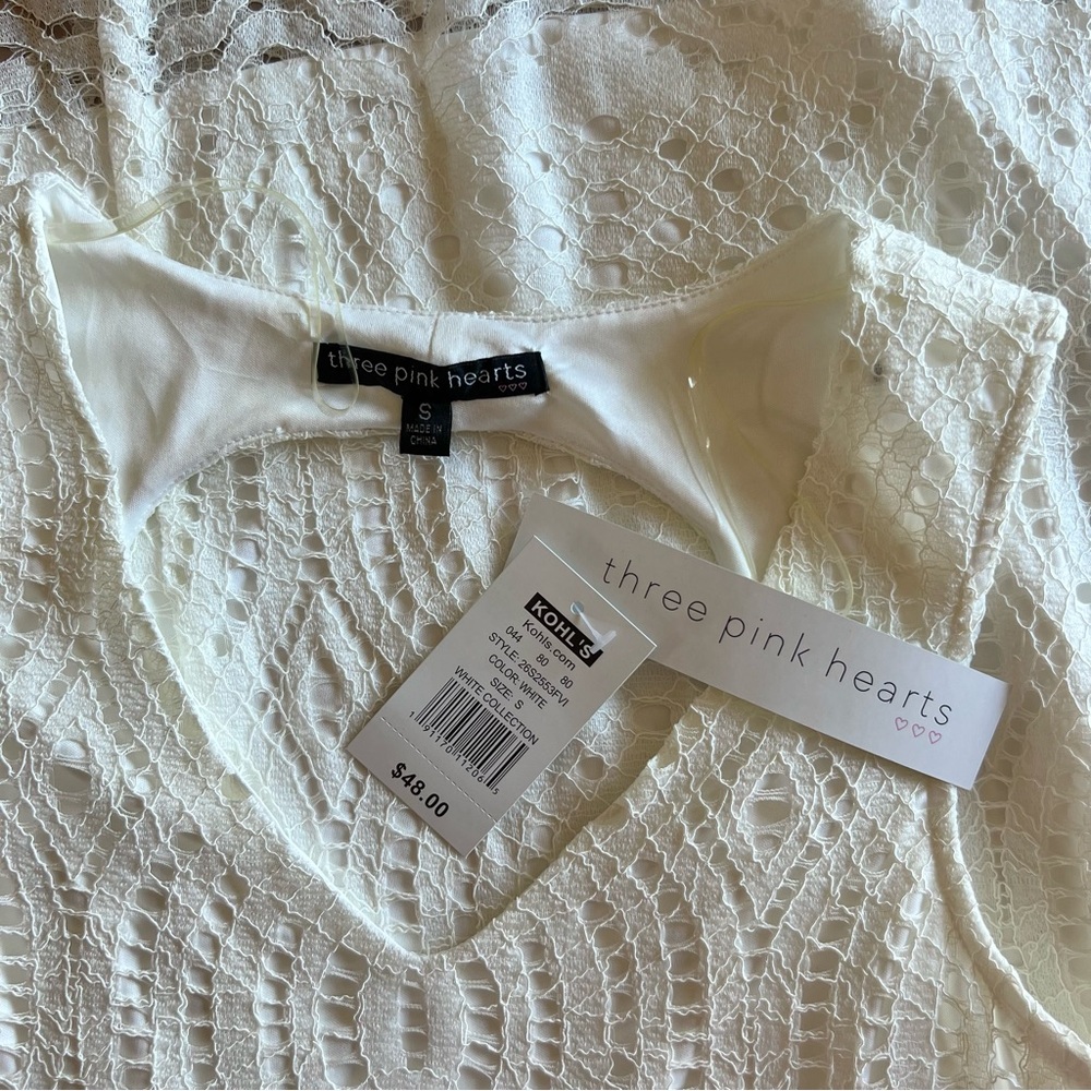 White Lace Crochet Sleeveless Mini Dress - Picture 6 of 8